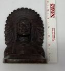Vintage Native American Indian Chief Head Shoulder Solid Cast Iron Bookends