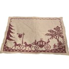 Vintage Embroidered  Placemat Carriage   Horses Fairy Tale Burgundy Cream Linen