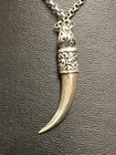 Vtg Sterling Silver Rolo Chain With Tusk Horn Fang Pendant