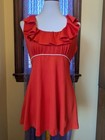 Vintage 70 s Young Innocent Arpeja Red Orange Ruffled Babydoll Top Bellbottoms S