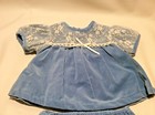 Vintage Baby Dress Smocked Blue Velvet Short Sleeve Size 6-9 Month Bloomers 