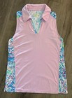 Lilly Pulitzer Luxletic Polo Shirt Top Size Small Pink Blue Multi Golf Tennis
