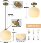 Lighting Mid Century Modern Gold White Pendant Light With Milk Glass  Brass Anti