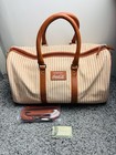 Htf Coca-cola Rare Canvas Orange Cream Striped Zipper Leather Duffle Bag 18   