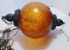 Vintage Amber Mcm Hanging Swag Lamp W  Embossed Roses