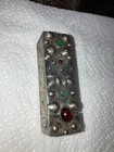 Vintage Rare 4 Gem 800 Silver Floral Etched Lipstick Case Compact W mirror