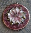 Vtg Enamel   Rhinestone Double Mirror Compact Raised Texture Mauve Dusty Rose