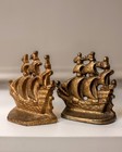 Vtg Pair Of Brass Sailing Ship Bookends Slightly Mismatched
