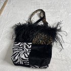 Vintage 90s Y2k Leopard Faux Fabric Purse Bag Ostrich Feathers