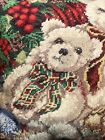 Vintage  Antique Handmade Wool Needlepoint Throw Pillow Beary Christmas 11x15