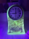 Vintage Fenton Uranium Custard  Cabin In The Mountains Clock  d Fredrick  1986