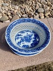 Antique Chinese Canton Blue And White Reticulated Basket And Underplate 19thc