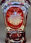 Antique Moser Bohemian Cut Intaglio Stained Ruby Glass Hunting Goblet Pokal