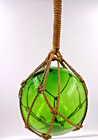 Vintage Japanese Bright Green Glass Netted Fishing Float 5  Decoration