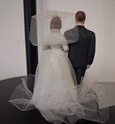 Vintage Bride   Groom Wedding Cake Topper Tulle   Lace 1960s