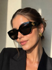 Gucci Women Square Oversized Sunglasses Black Frame Grey Lens New With Box