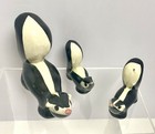 Vintage Lot 3 Black   White Skunk Figurines 2 Babies 1 Mom Ceramic Pottery 10 Oz