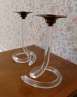 2 Dorothy Thorpe Rare Tall Mid Century Mcm Lucite Brass Pretzel Candle Holders