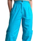 80s Vintage Highwaisted Parachute Pants Baggy Tapered Cargo Pocket Neon Blue 