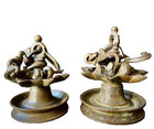 Lamps Pair Brass 20th Century South India Tanjore Metal Indian Antique Hanging 