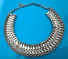 Vtg  Signed 1960s Coro Silver   tone Ribbon Link Choker Necklace   Textured Fringe
