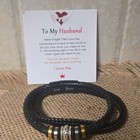 Men s Black Braided Leather Bracelet Magnetic Closure Love Charm Adjustable