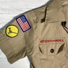 Vintage Bsa Boy Scouts Brown Collared Button Shirt Patches Made In Usa