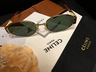 Celine Sunglasses Triomphe Metal 30n Oval Sunglasses In Gold With Green Lenses