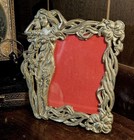 Antique Art Nouveau Ornate Brass Picture Frame   Easel Style Heavy Frame