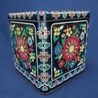 Vintage Daher Square Cube Tin Floral Hinged Lid Flowers Silver Trim - England