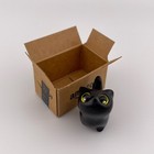 Adorable Tiny Black Wood Cat In A Box Desk Figurine