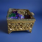 Metal Filigree Jewelry Casket Coffin Box 4  Square Velvet 24 Kt Gold Plated 1950