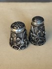 Set Of 2 Vintage Sterling Silver Thimbles Hand Done Leaf   Scroll Design