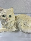 Vintage Hubley Style Cast Iron White Persian Cat Door Stop Statue W  Green Eyes