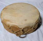 Vintage Stretched Rawhide Over Wood Native American Drum W  Twisted Handle Round