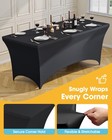 Wedding Banquet Tablecloth - 4 Pack Black Stretch Fitted 6ft Rectangle