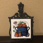 Set Of 2 Vintage Cast Iron Trivets W  Ceramic Tiles 1970 s