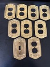Lot Of 9-vtg Brass 2003 Lhmc 1 Single Light Switch Cover With 8 Wall Plug Covers