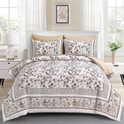 Brown Queen Comforter Set  7 Piece Bed In A Bag Queen Size Floral Botanical B   