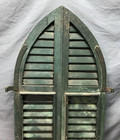 Antique Vtg Arched Dome Top 20x37 Shabby Green Exterior Shutters Old 556-25b