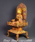 Old Tibet Buddhism Copper Gold Gilt Inlay Gem Sakyamuni Shakyamuni Buddha Statue