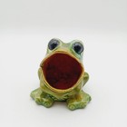 Vintage Drip Glaze Green Glossy Frog Sponge Holder Planter Large Mouth Frog