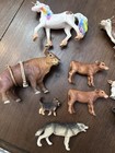 Lot Of 15 Schleich Plastic Toy Animal Figurines Cows Bulls Snake Unicorn Etc