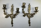 Antique Ornate French Louis Xv Rococo Gold Gilt Bronze Candle  Wall Sconces