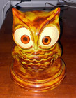 Vintage Ceramic Hand Painted Brown Owl Bedside Night Light Up Eyes Lamp
