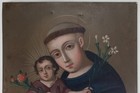 C 1900 Mexican Retablo   san Antonio De Padua   Oil Painting On Tin - 14  X 10 