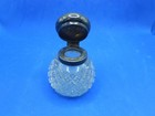 Vintage Crystal Cut  Glass Inkwell With Ornate Silver  Hinged Lid 3  High