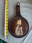 Vintage Dark Wood Round Wall Plaque With Hand Carved Mushroom Design 