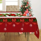 Christmas Pine Needle Bells Rectangle Tablecloth Holiday Party Decor Tablecloth