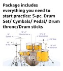 Donner Drum Set Adult With Practice Mute Pad 5-piece 22 Inch Full Size Acoustic